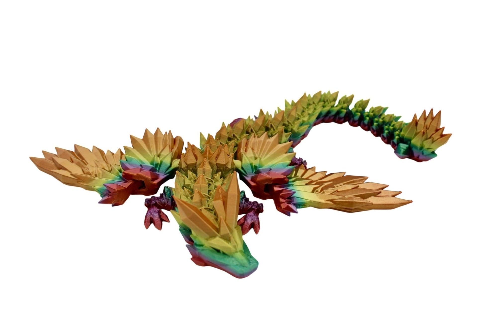 Rainbow Crystal Wing Dragon Fidget Toy - 3D Printed Articulated Dragon - Acworth Alchemist