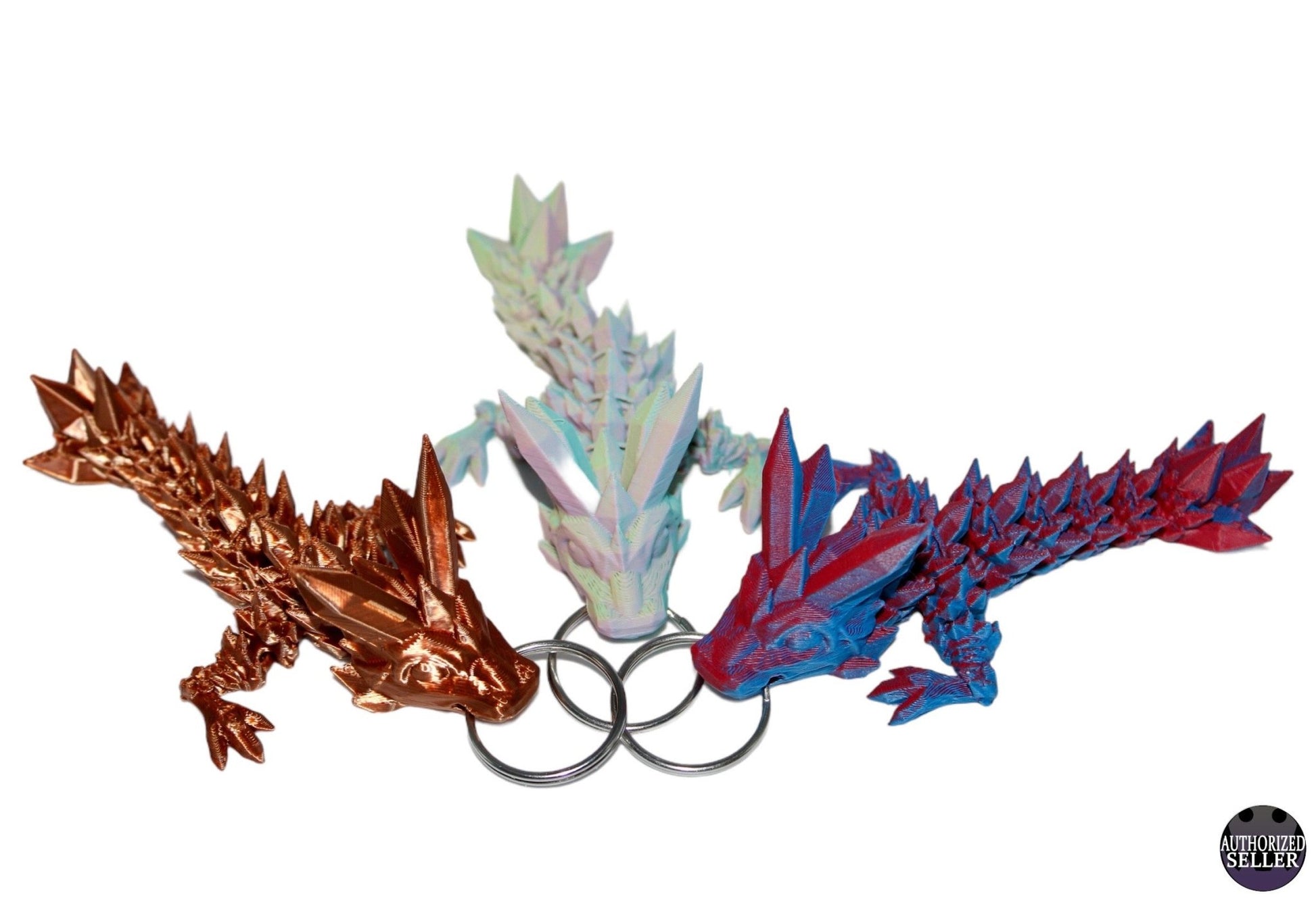 Crystal Dragon Fidget Keychain - Backpack Flair - Articulated Crystal Dragon - 3D Printed Dragon - Sensory Stress Fidget - Acworth Alchemist
