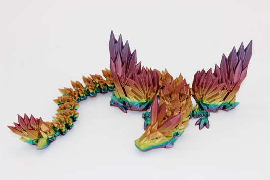 Rainbow Crystal Wing Dragon Fidget Toy - Articulated Rainbow Crystal Wing Dragon - 3D Printed Dragon - Sensory Stress Fidget - Acworth Alchemist